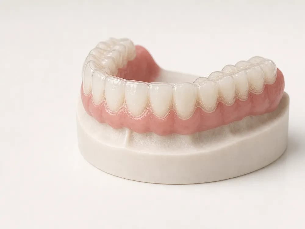 Een doorzichtig, precies passend bleekbitje over de boog, met een dun laagje gel