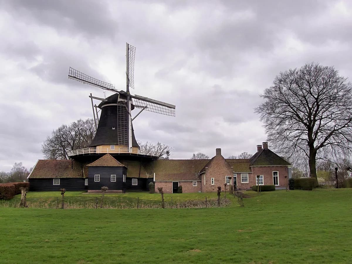 Rijssen: een houten stellingmolen aan de rand van de stad
